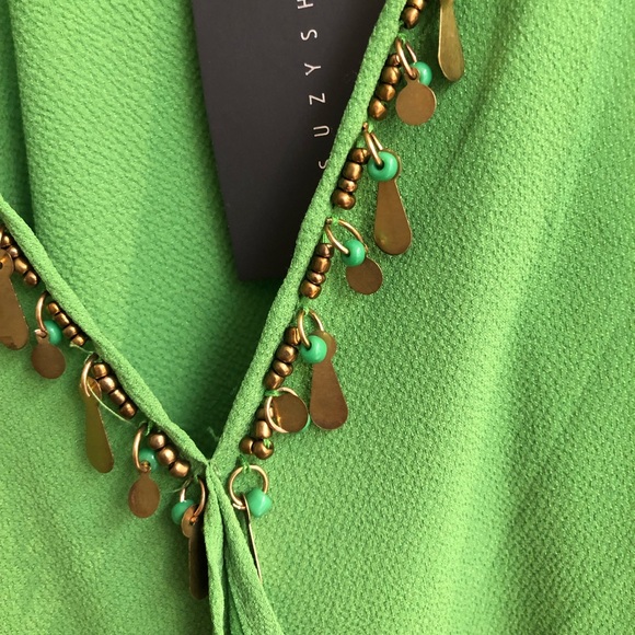 Suzy Shier Green & Gold Beaded Neck Dress - Picture 1 of 3